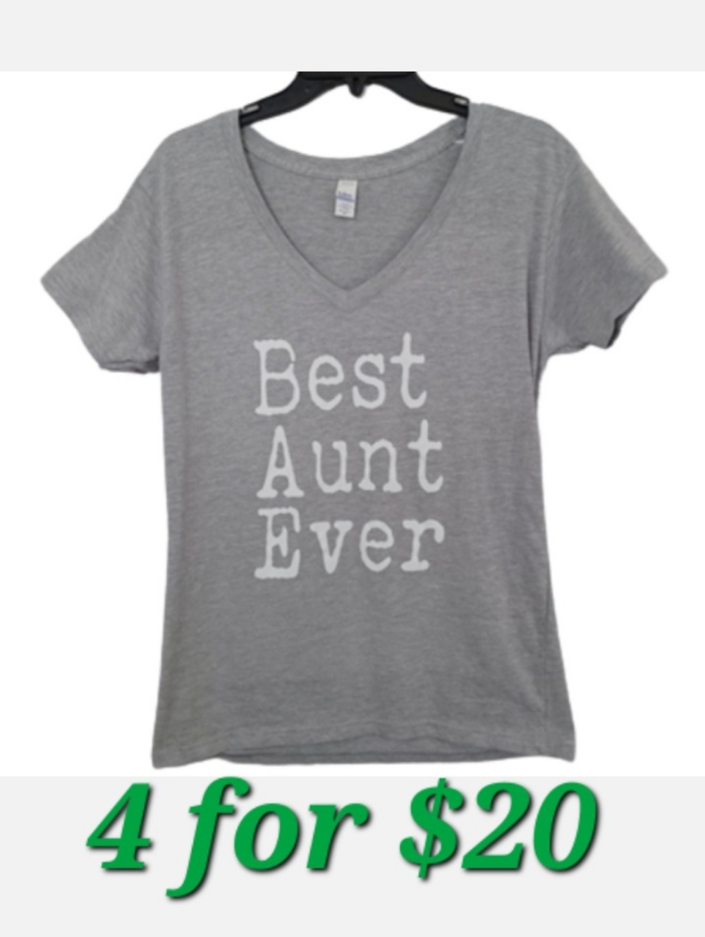 Tultex Ringspun Cotton Casual Gray Best Aunt Ever Neutral V-neck T-shirt Top